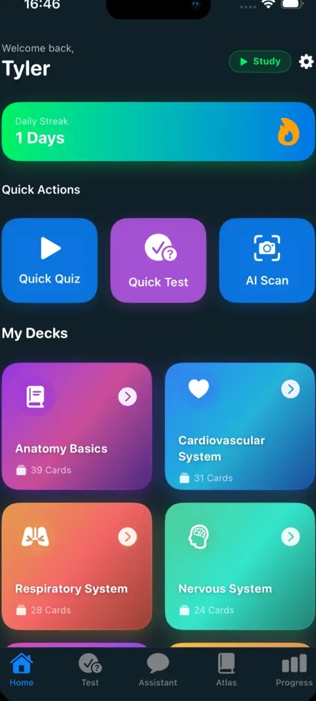 Schermata principale di AnatomyFlash